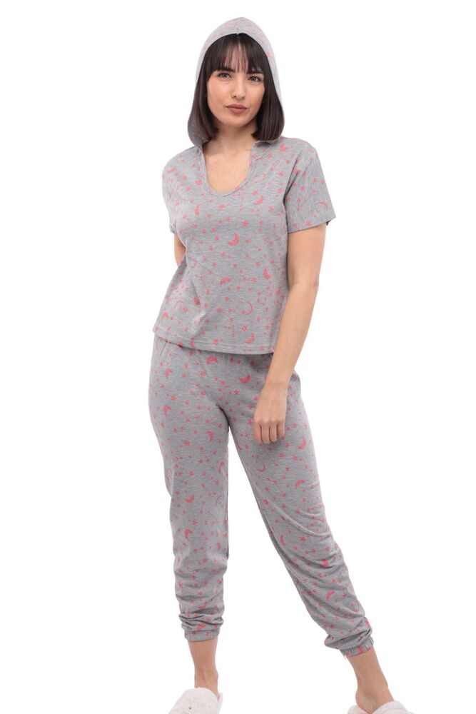 Sude Kısa Kollu Kapüşonlu Pijama Takımı 2011 | Gri