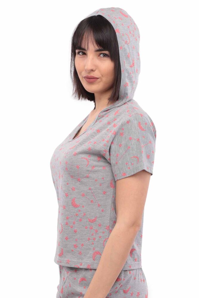 Sude Kısa Kollu Kapüşonlu Pijama Takımı 2011 | Gri