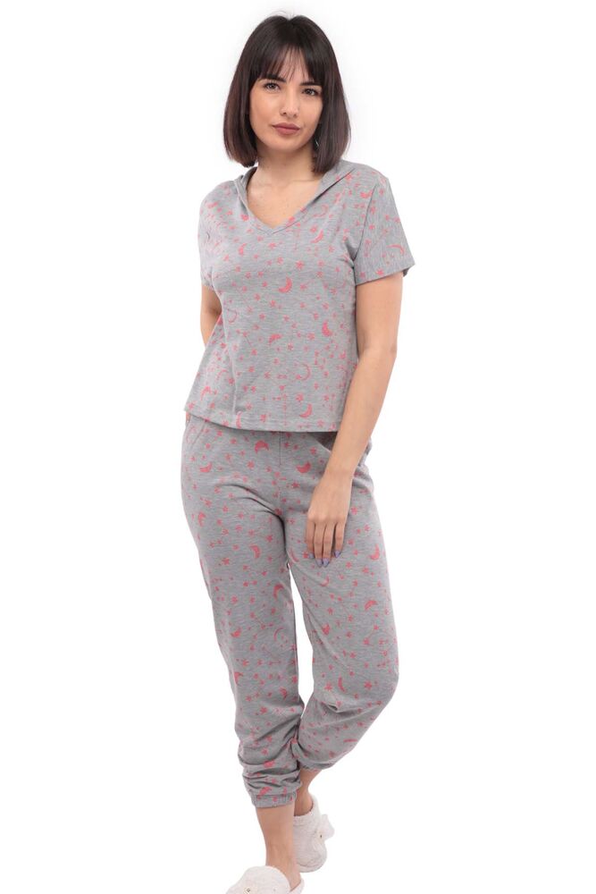 Sude Kısa Kollu Kapüşonlu Pijama Takımı 2011 | Gri