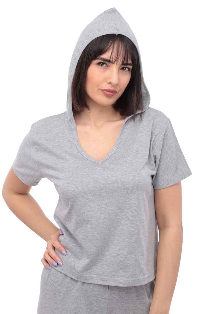 Sude Kısa Kollu Kapüşonlu Pijama Takımı 2015 | Gri