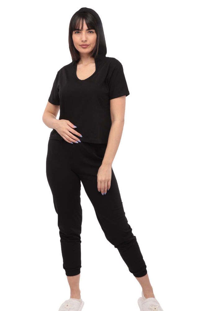 Sude Kısa Kollu Kapüşonlu Pijama Takımı 2015 | Siyah