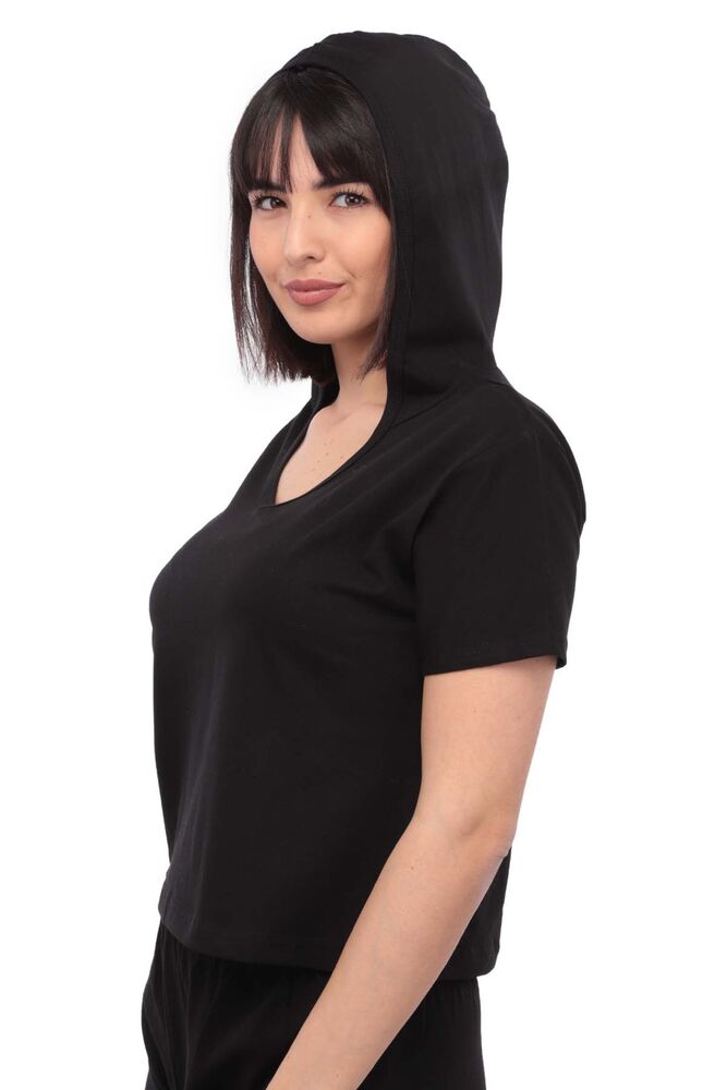 Sude Kısa Kollu Kapüşonlu Pijama Takımı 2015 | Siyah