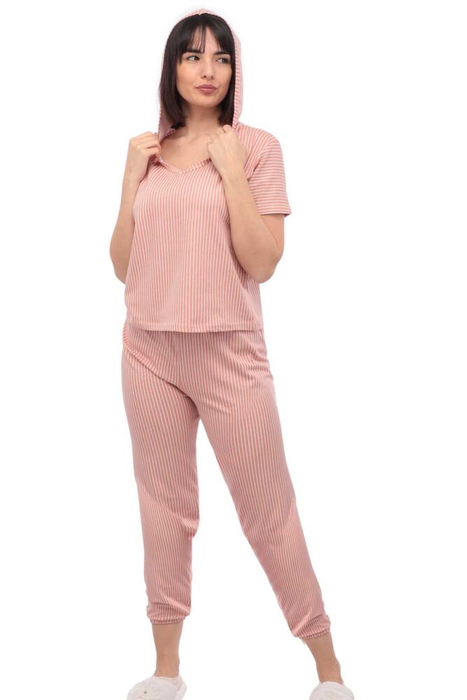 Sude Kısa Kollu Kapüşonlu Pijama Takımı 2017 | Bej
