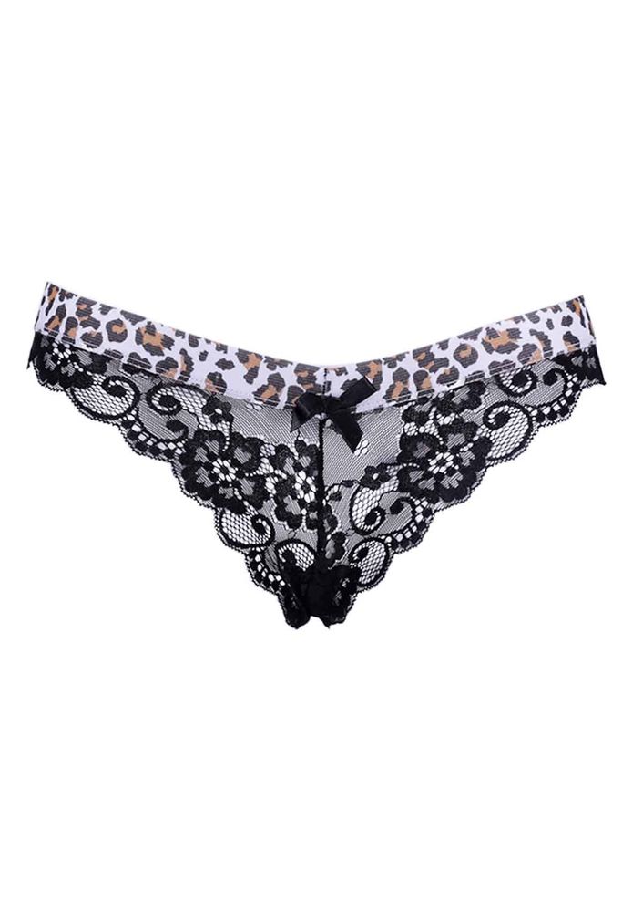 Leopar Desenli Dantel Külot 3938 | Siyah