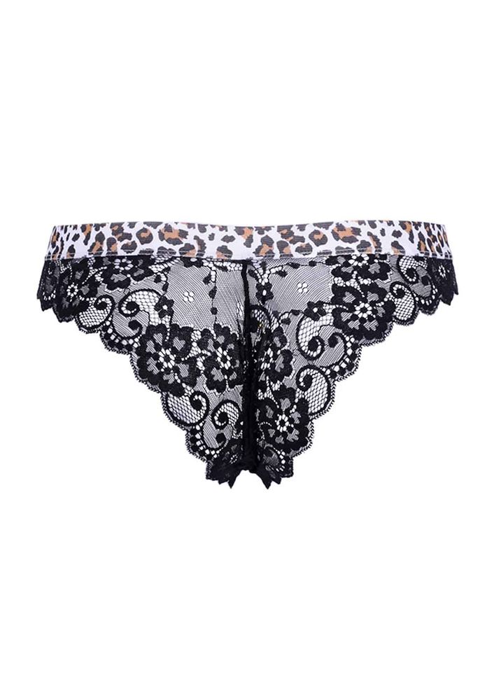 Leopar Desenli Dantel Külot 3938 | Siyah