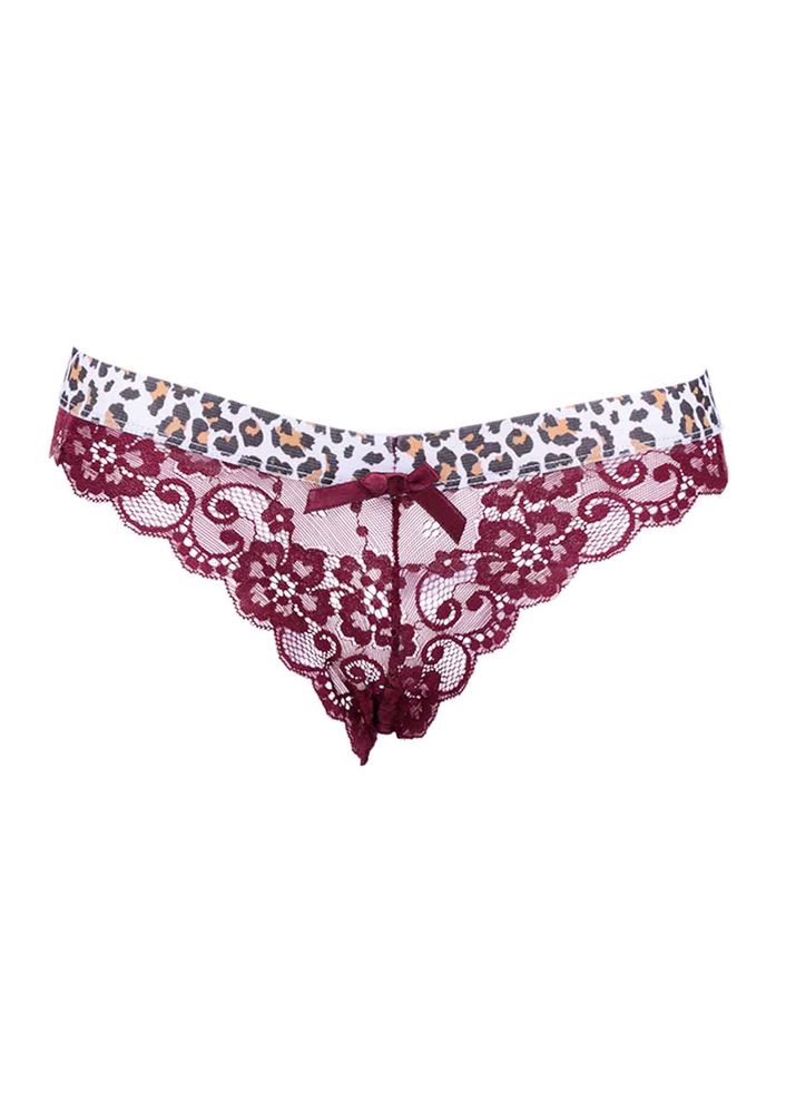 Leopar Desenli Dantel Külot 3938 | Bordo