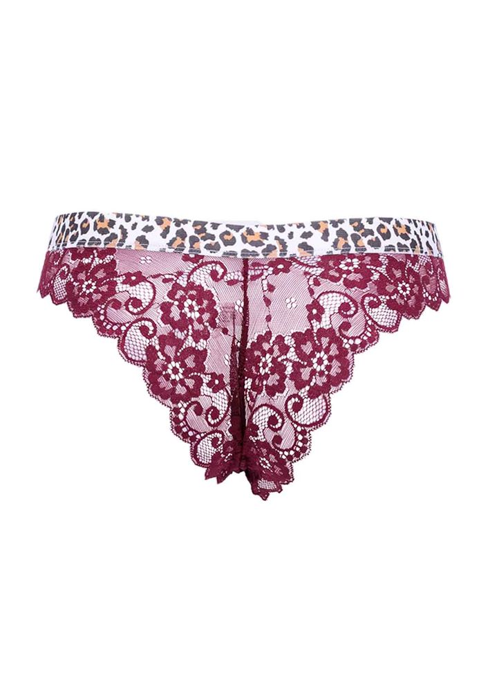 Leopar Desenli Dantel Külot 3938 | Bordo