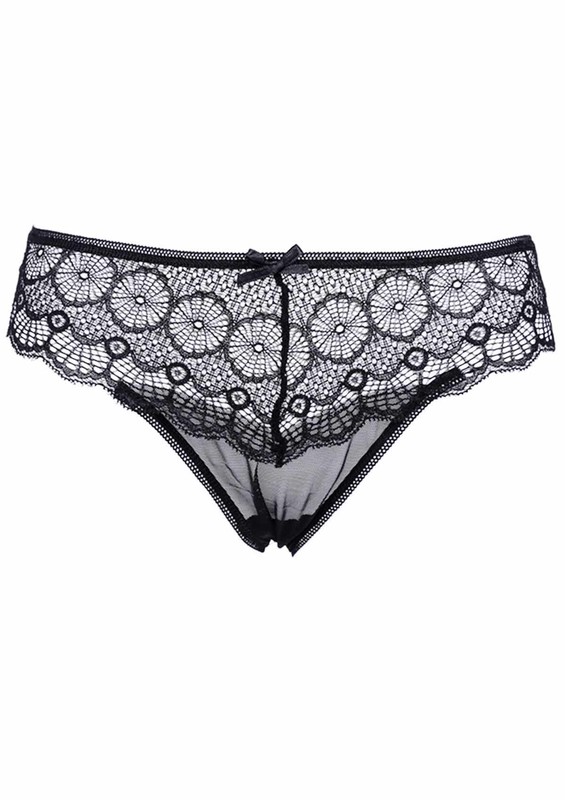 PAPATYA - Dantelli Tül Tanga 4078 | Siyah