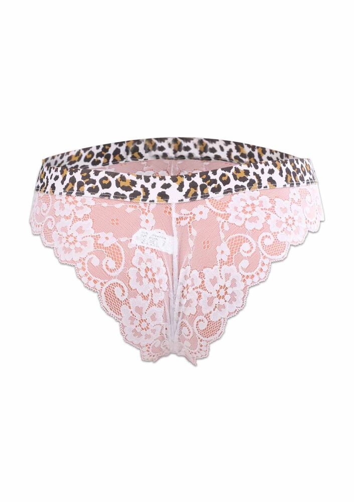 Leopar Desenli Dantel Külot 3938 | Beyaz