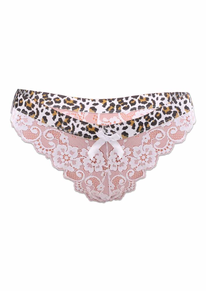 Leopar Desenli Dantel Külot 3938 | Beyaz