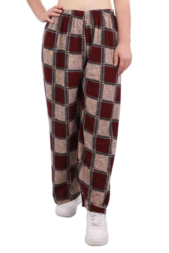Doğan Kareli Battal Süet Pantolon | Bordo