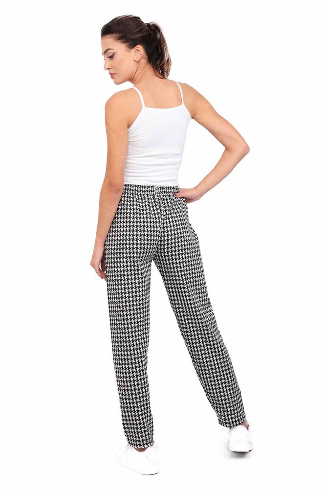 Kazayağı Desenli Kadın Dokuma Pantolon | Siyah