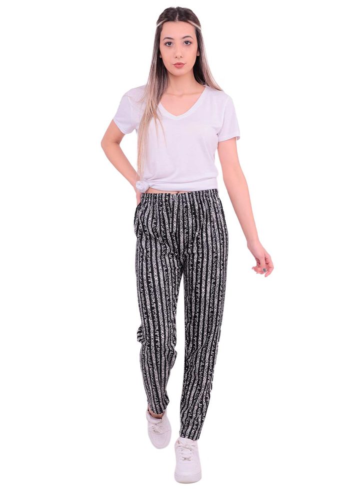 Çizgi Desenli Süet Pantolon | Siyah