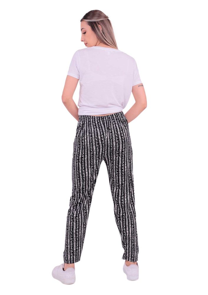 Çizgi Desenli Süet Pantolon | Siyah