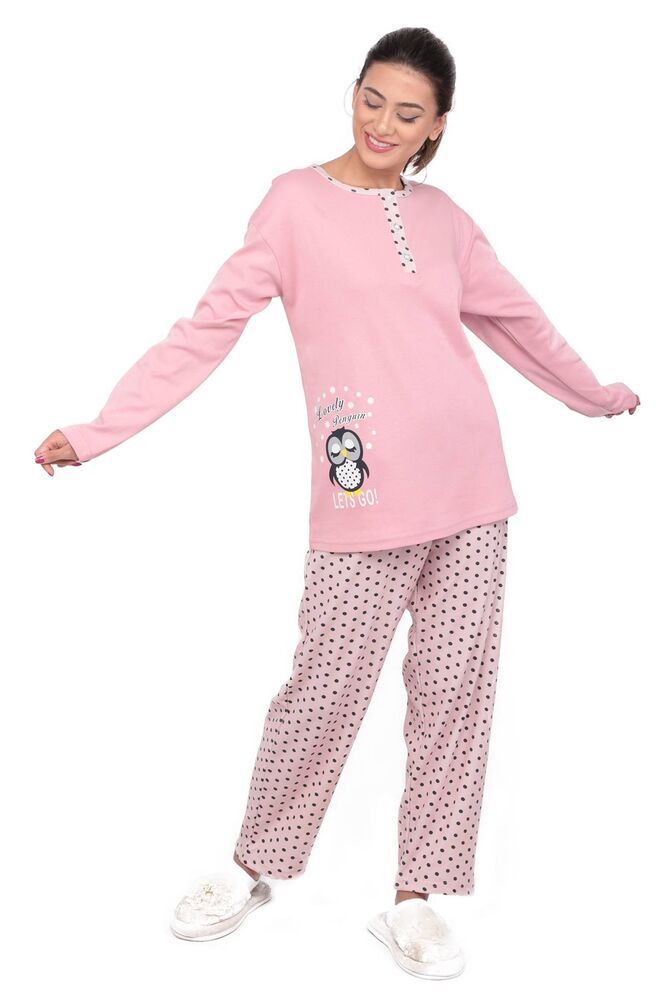 Penguen Desenli Uzun Kollu Kadın Pijama Takımı 1927 | Pembe