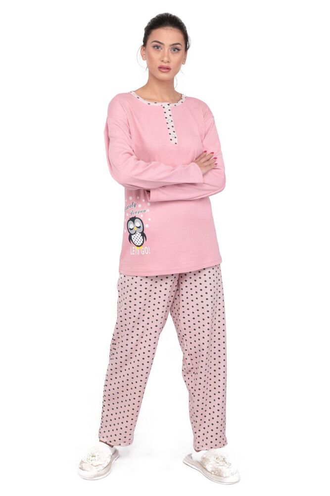 Penguen Desenli Uzun Kollu Kadın Pijama Takımı 1927 | Pembe