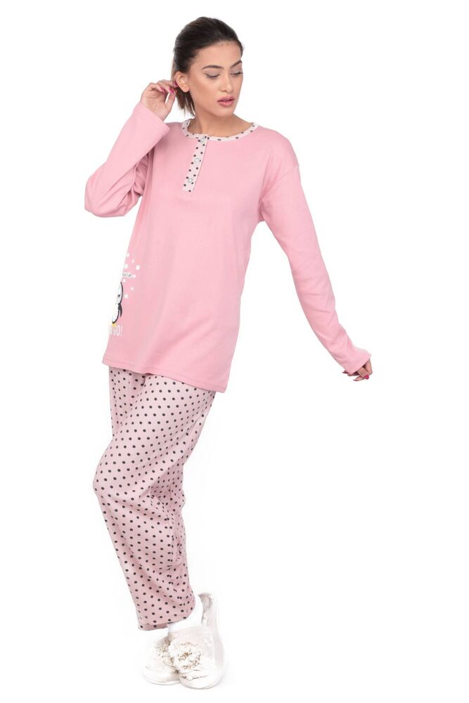 Penguen Desenli Uzun Kollu Kadın Pijama Takımı 1927 | Pembe