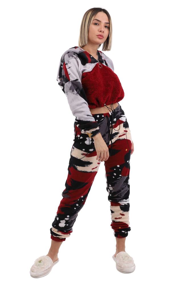 Arcan Kapüşonlu Polar Pijama Takımı 1415-3 | Bordo