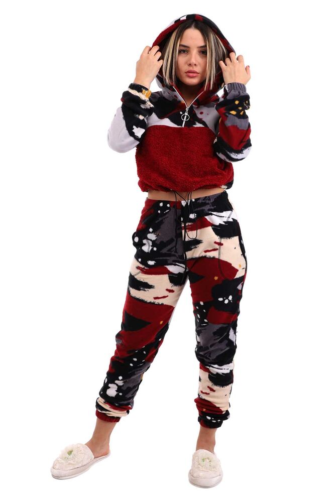 Arcan Kapüşonlu Polar Pijama Takımı 1415-3 | Bordo