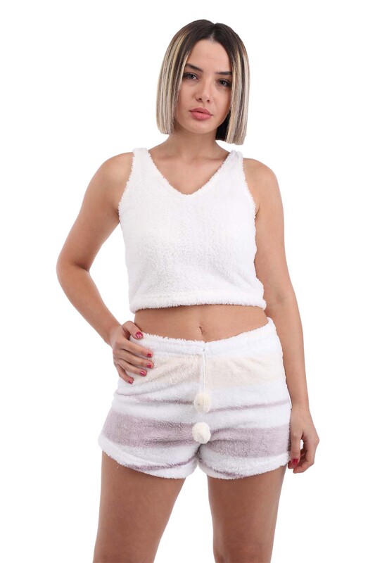Arcan Sabahlıklı 3'lü Polar Pijama Takımı 1254-1 | Beyaz - Thumbnail