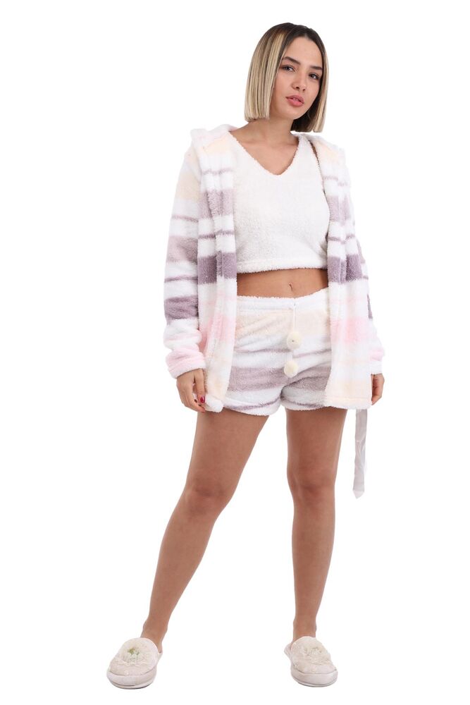 Arcan Sabahlıklı 3'lü Polar Pijama Takımı 1254-1 | Beyaz