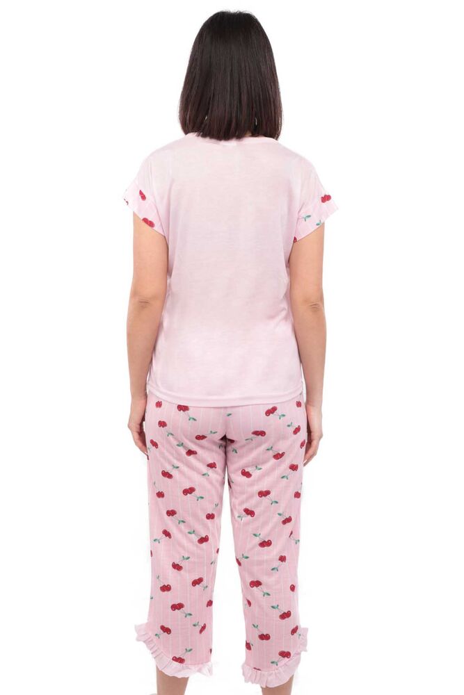Mihra Kiraz Baskılı Kısa Kol Kadın Kapri Pijama Takımı | Pembe
