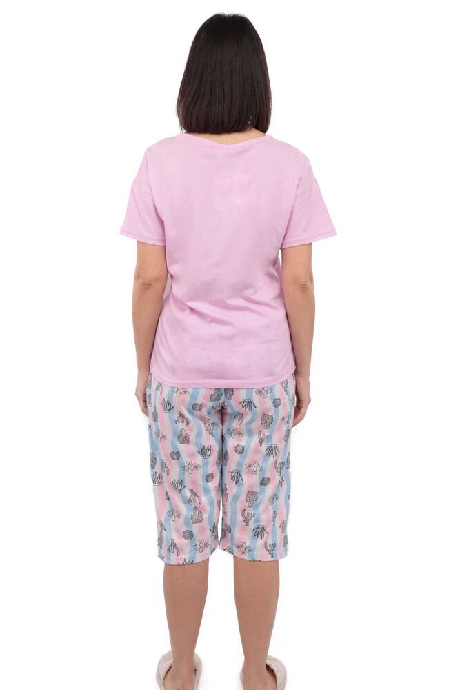 Arcan Kaktüs Desenli Kısa Kol Kadın Kapri Pijama Takımı | Lila