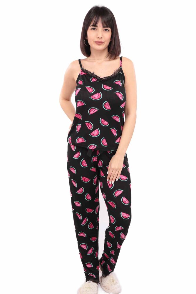 Arcan Karpuz Desenli İp askılı Kadın Pijama Takımı | Siyah