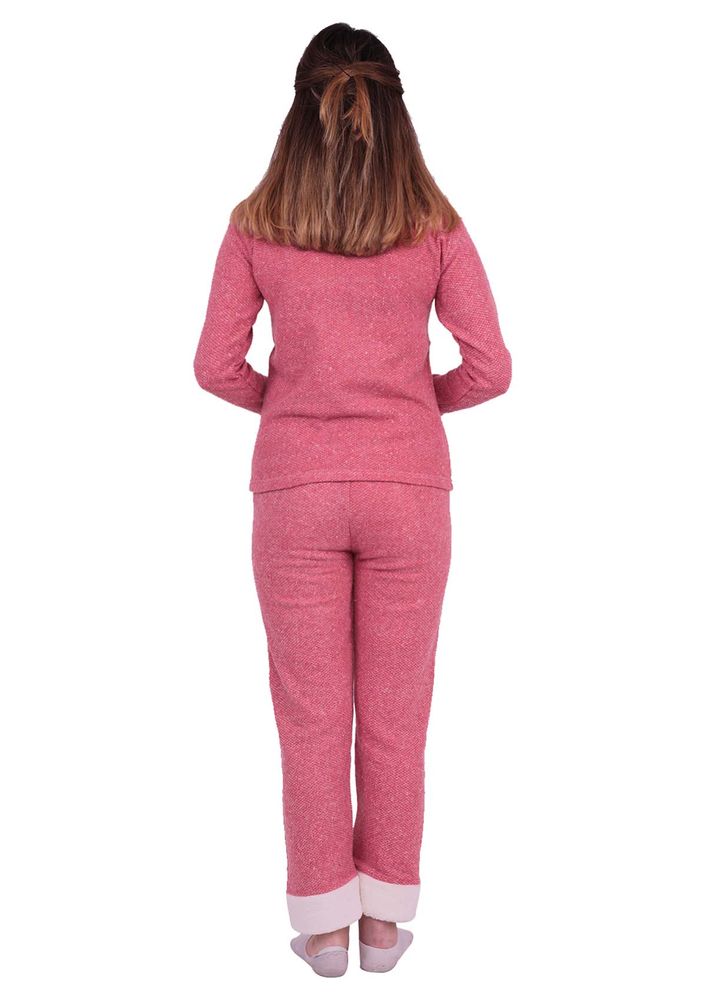 Asma Kedi Nakışlı Polar Pijama Takımı 7786 | Pudra