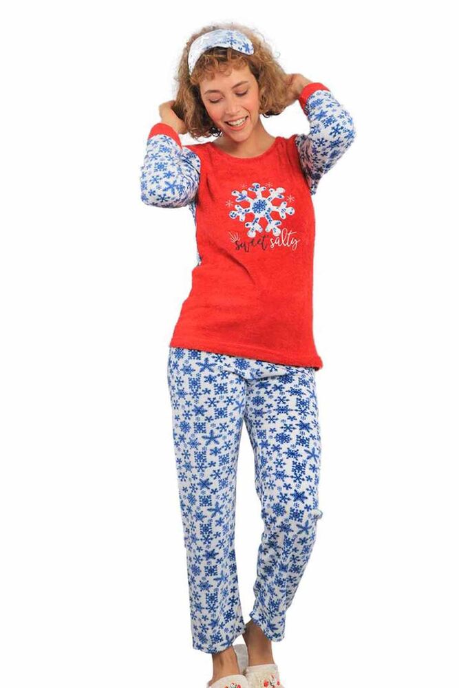 Boru Paçalı Kar Taneli Welsoft Pijama Takımı 2048 | Kırmızı