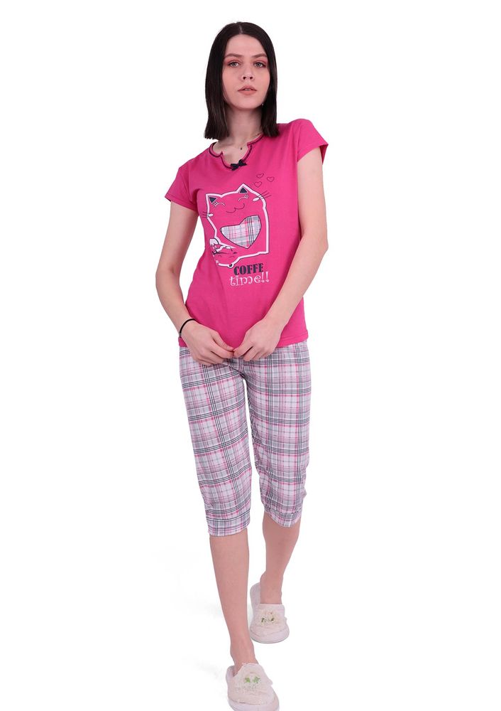 Ercan Dar Paça Kaprili Desenli Pijama Takımı 2806 | Pembe