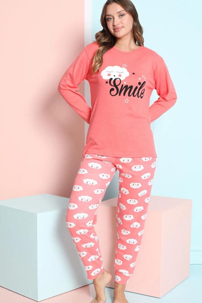 Bulut Desenli Kadın Pijama Takımı 918 | Nar Çiçeği