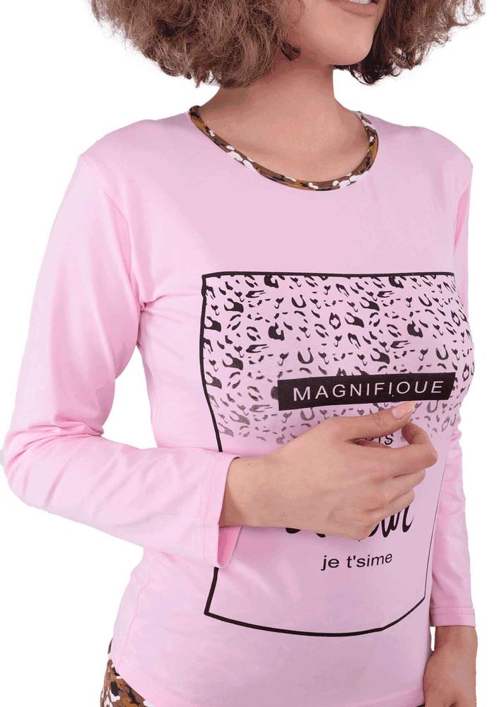 Desenli Yazılı Pijama Takımı 2060 | Pembe