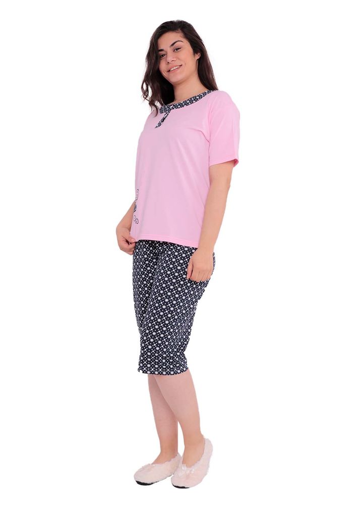 Sude Desenli Kaprili Kısa Kollu Pijama Takımı 1027 | Pembe