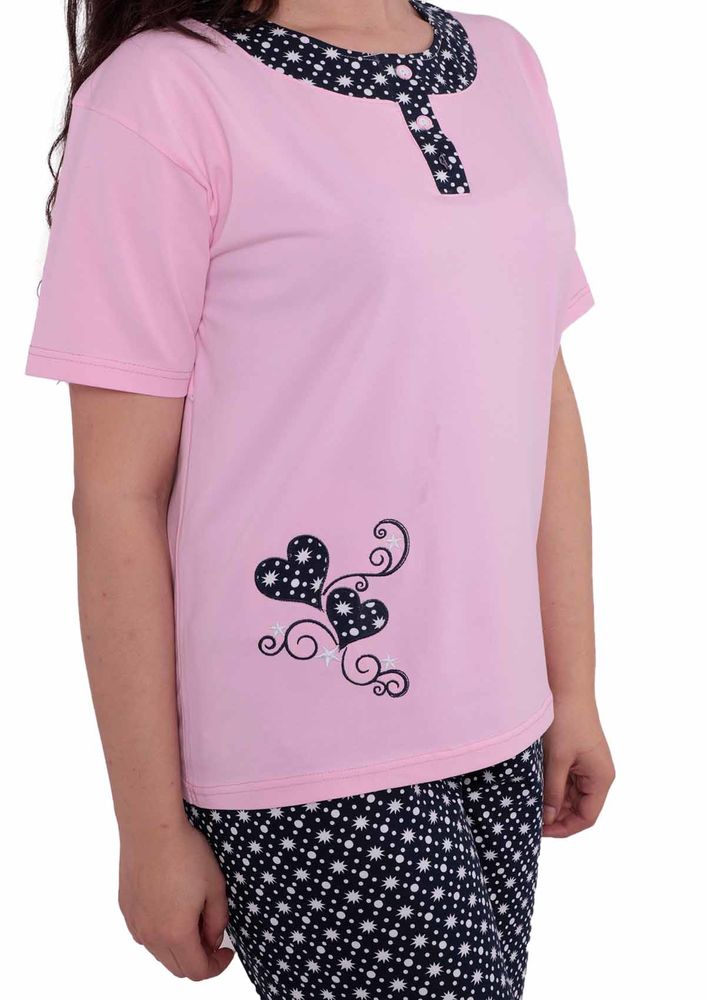 Sude Desenli Kaprili Kısa Kollu Pijama Takımı 1027 | Pembe