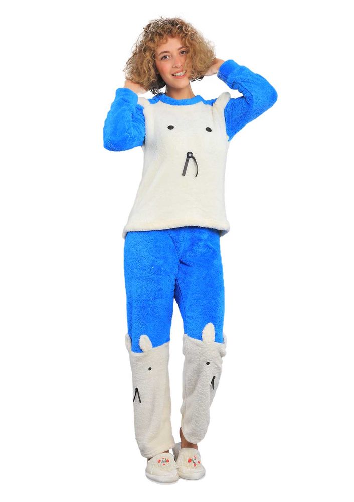 Wesha Baskılı Yuvarlak Yakalı Welsoft Pijama Takımı 005 | Mavi