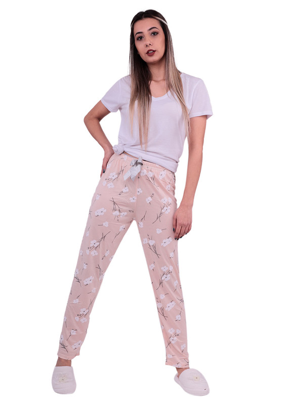 Çiçek Desenli Pijama Altı 20104 | Krem - Thumbnail