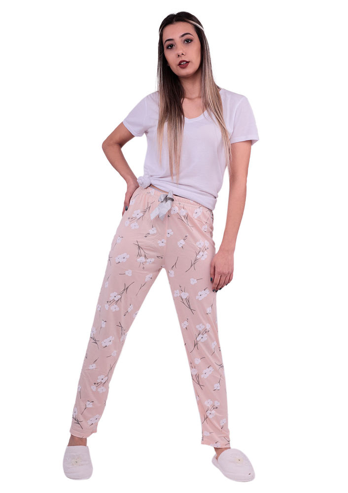 Çiçek Desenli Pijama Altı 20104 | Krem