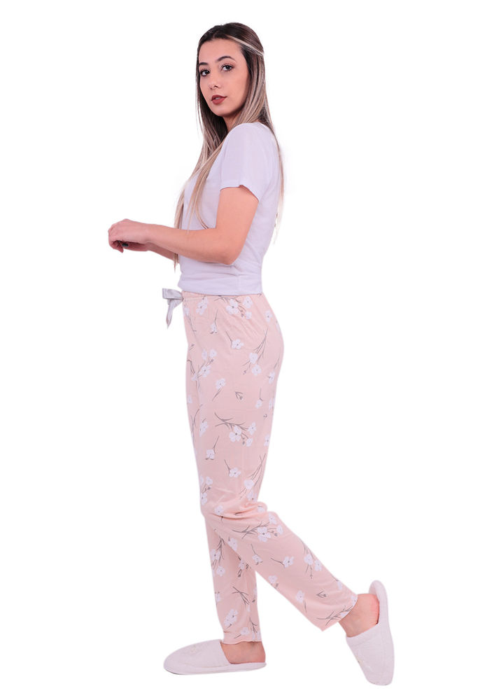 Çiçek Desenli Pijama Altı 20104 | Krem