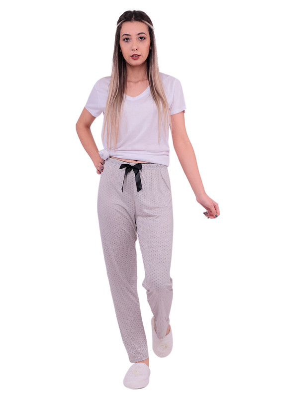 Puantiye Desenli Pijama Altı 20105 | Kahverengi - Thumbnail