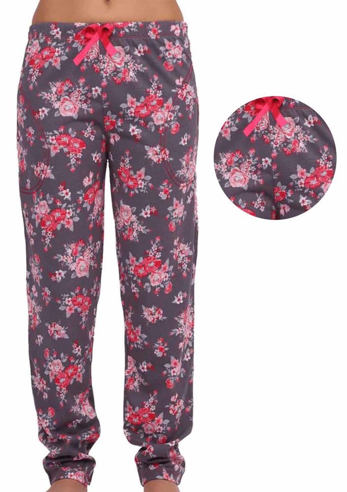 Cepli Dar Paçalı Gül Desenli Pijama Altı 032 | Füme Pembe