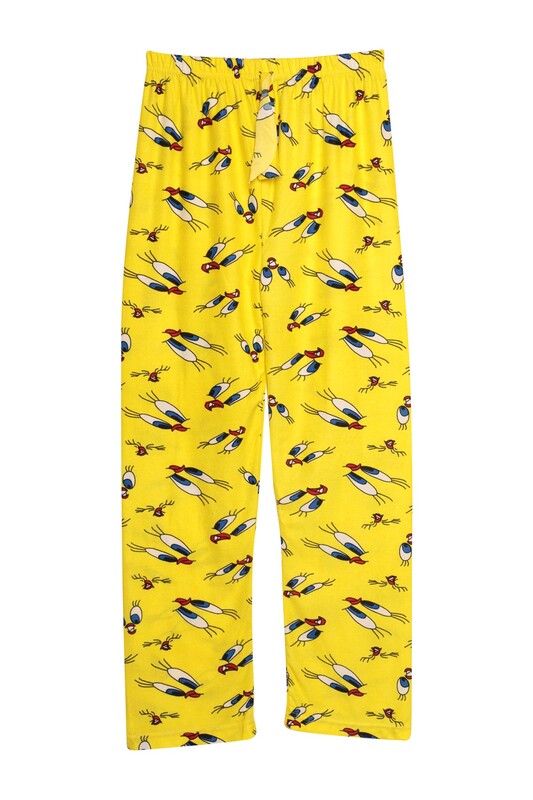 Elif - Baskılı Süet Kadın Pijama Tek Alt 1569-2 | Sarı