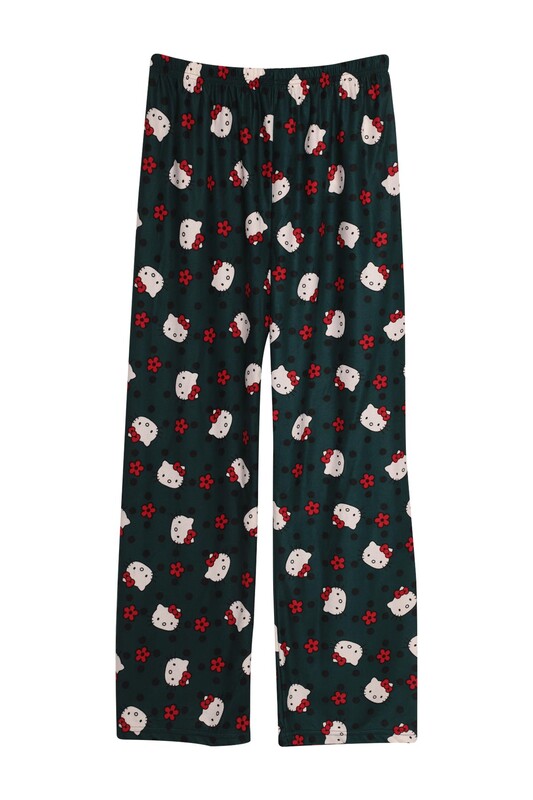 Elif - Kedi Baskılı Süet Kadın Pijama Tek Alt 1569-4 | Yeşil