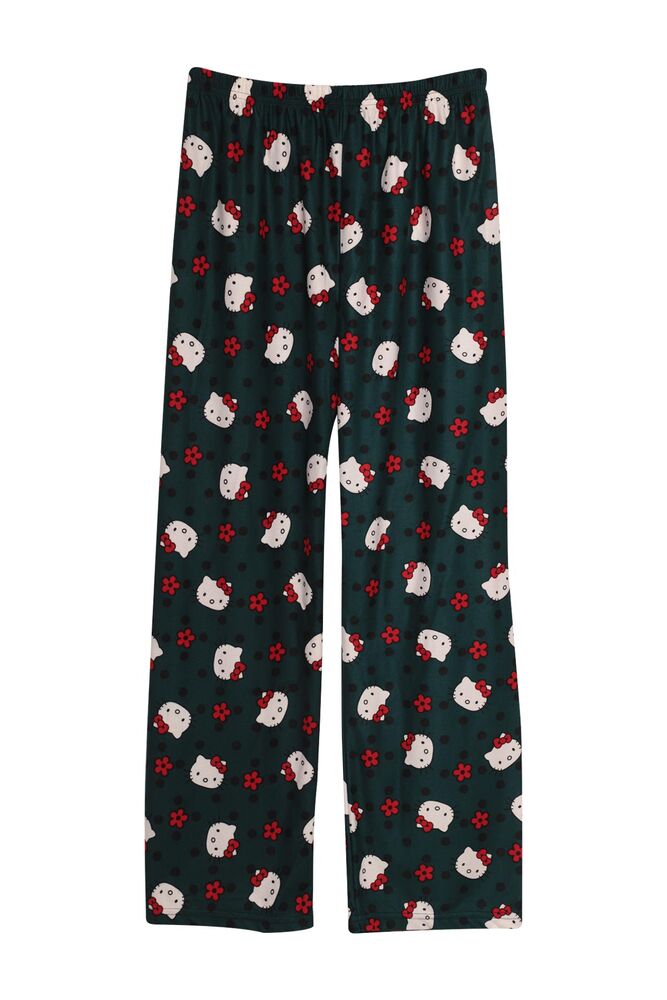 Kedi Baskılı Süet Kadın Pijama Tek Alt 1569-4 | Yeşil