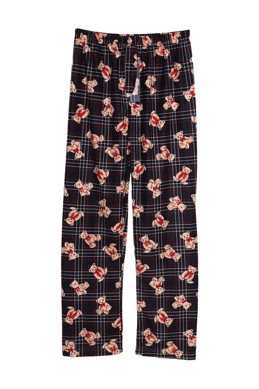 Elif - Ayıcık Baskılı Süet Kadın Pijama Tek Alt 1569-5 | Lacivert