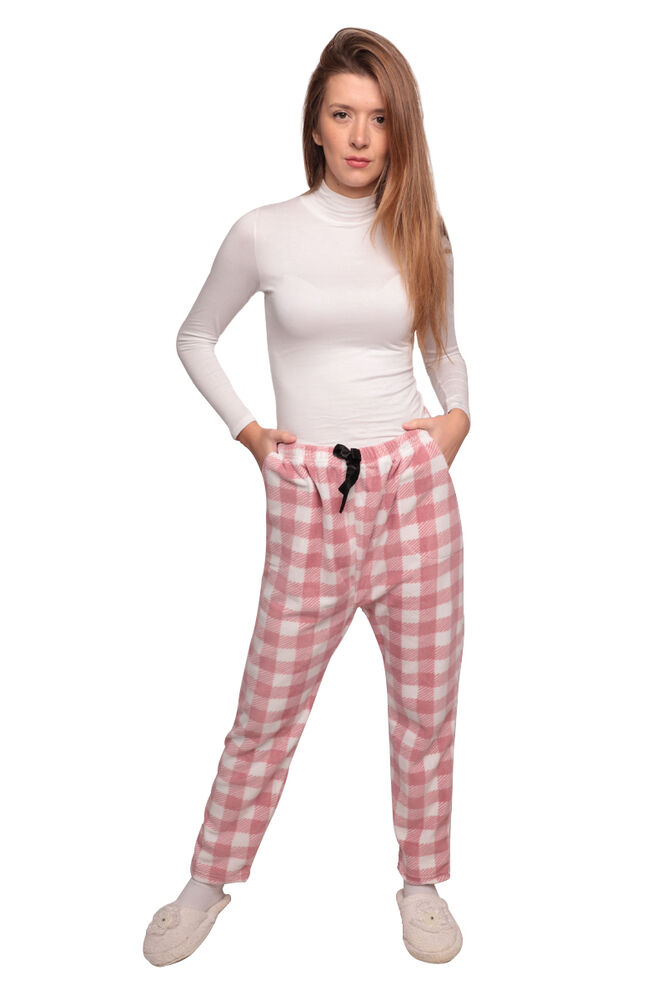 Kareli Cepli Kadın Polar Pijama Alt 1180 | Gül Kurusu