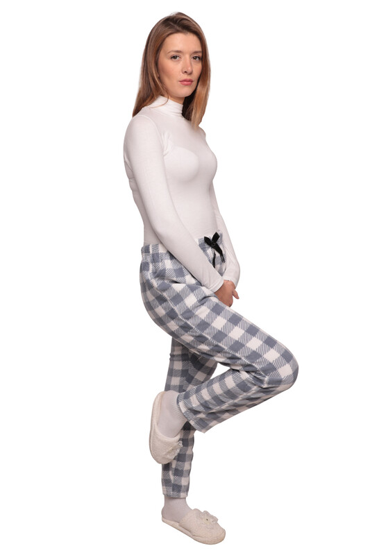 IŞILAY - Kareli Cepli Kadın Polar Pijama Alt 1180 | Gri