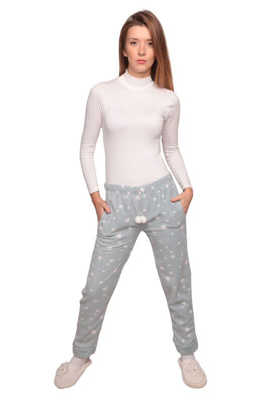 IŞILAY - Yıldızlı Cepli Kadın Polar Pijama Alt 2322 | Yeşil