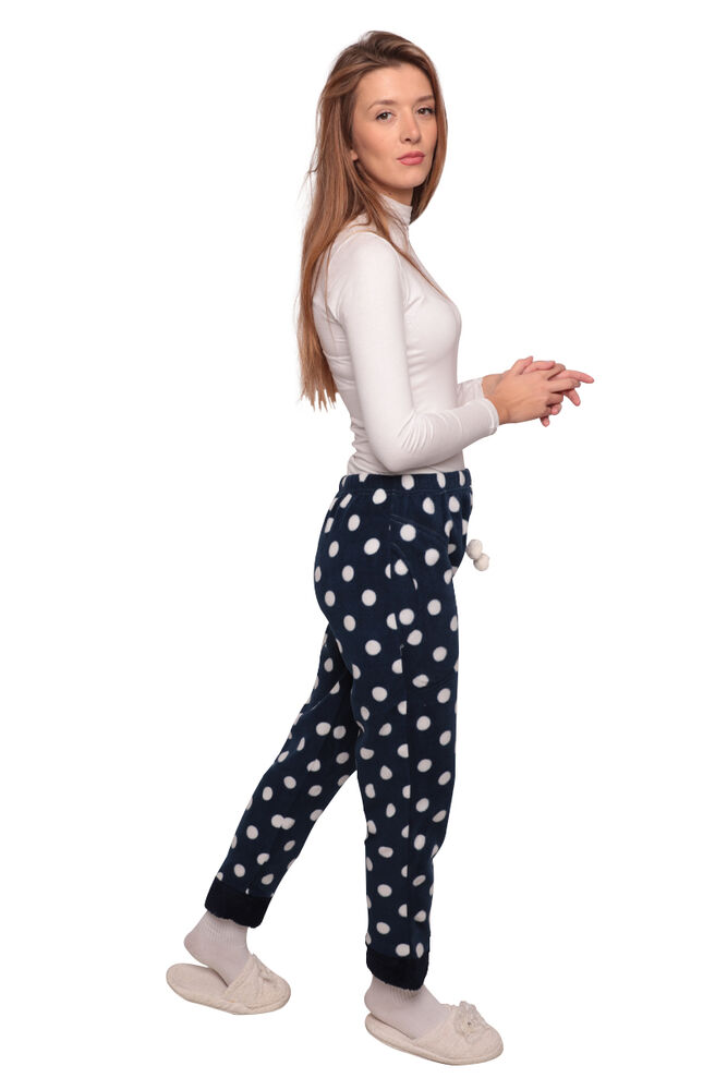 Puantiyeli Cepli Kadın Polar Pijama Altı 5544 | Lacivert