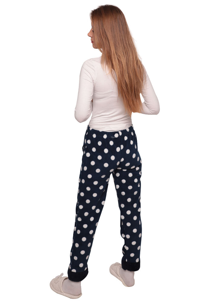 Puantiyeli Cepli Kadın Polar Pijama Altı 5544 | Lacivert
